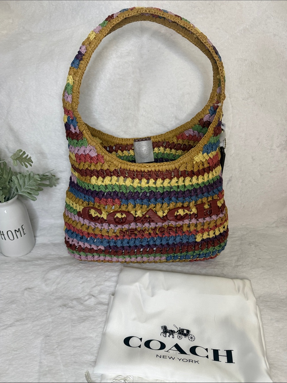 Coach Multicolor Woven Straw Shoulder Bag